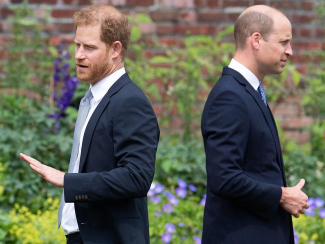 Prince Harry, Duke of Sussex (L) and Britain's Prince William, Duke of Cambridge attend the unveiling of a statue of their mother, Princess Diana at The Sunken Garden in Kensington Palace. Picture: