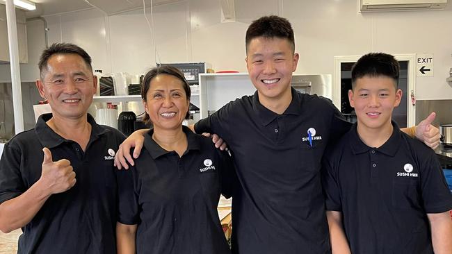 Sushi HWA owners Aaliyah Xu and her husband and their two sons, aged 16 and 13 years. Picture: Facebook / David Martin: Ipswich