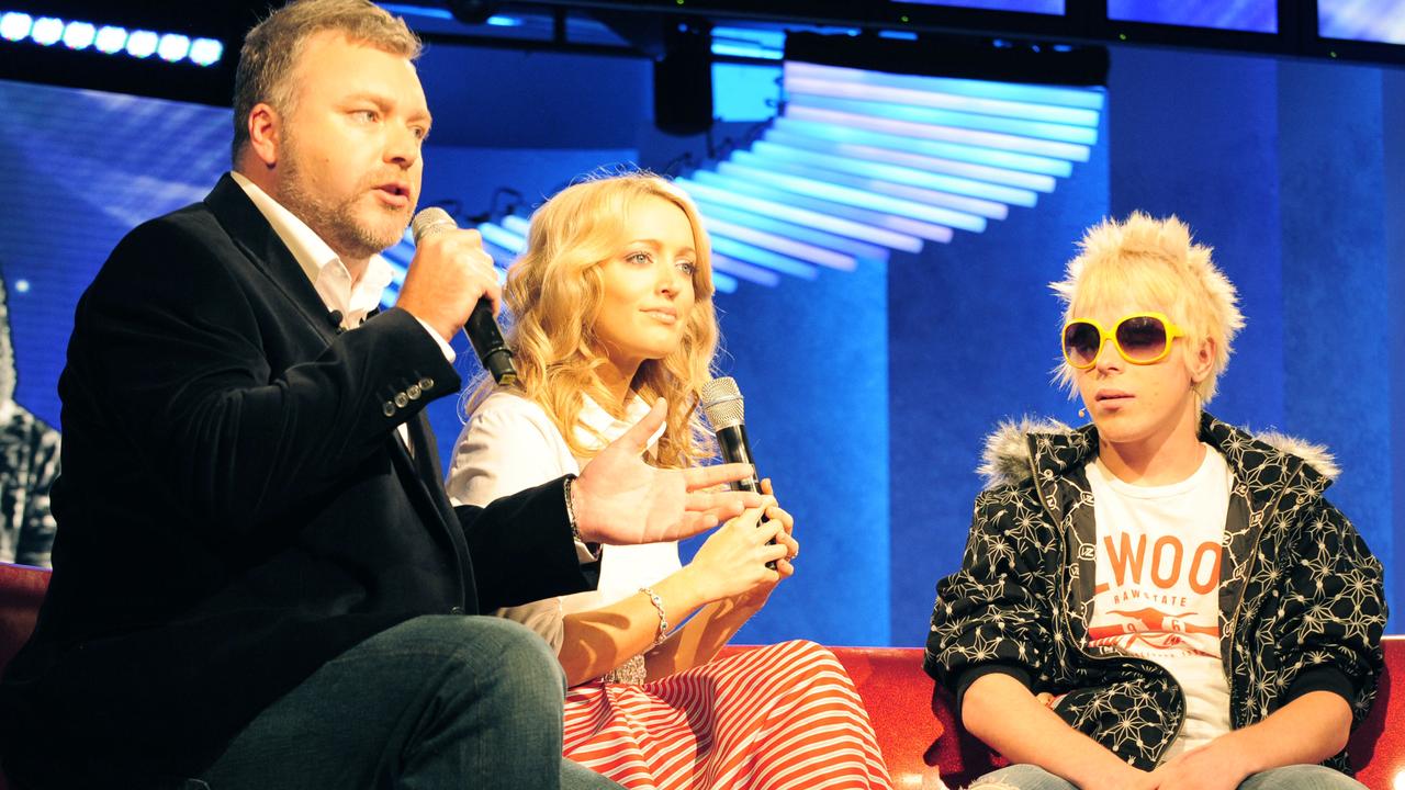 Corey Worthington with Big Brother hosts Kyle Sandilands and Jackie O.