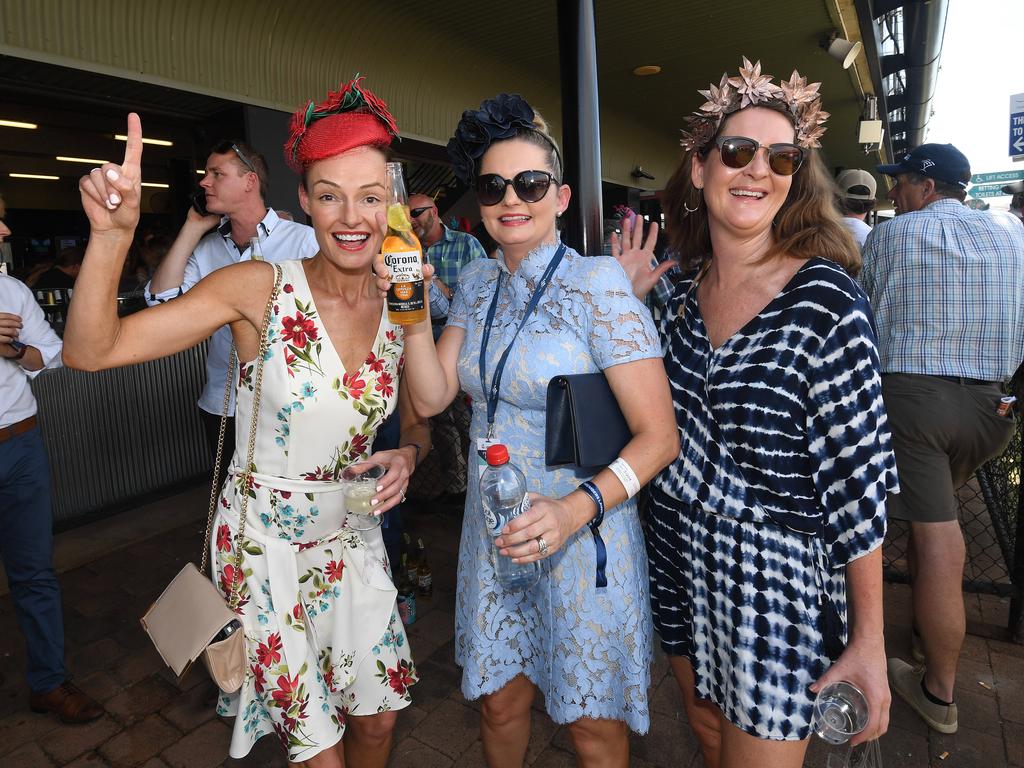 Darwin Cup colour gallery Carolyn Rawiller,Melissa Kennewell, Robyn Colegrave enjoys the 2019 Darwin Cup. Picture: KATRINA BRIDGEFORD