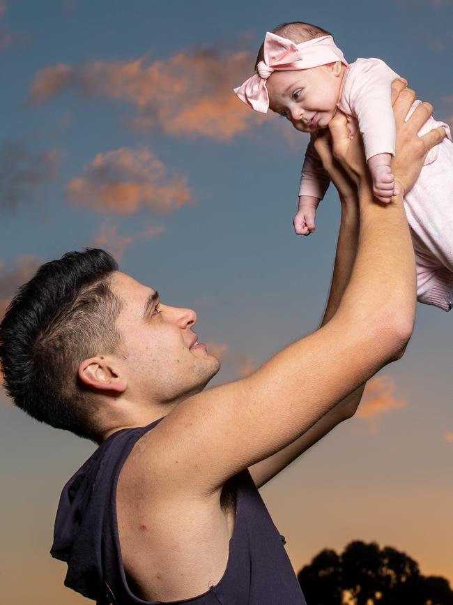 Joshua Mastrogiuseppe with his daughter, Isabella, 10 weeks. Picture: Jay Town