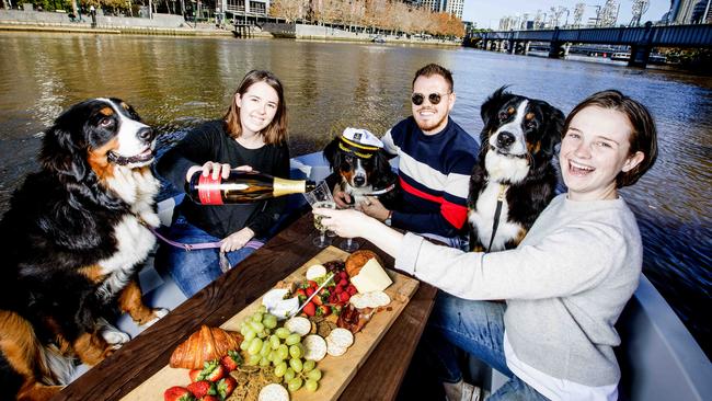 Olive, Emma McKean, Nicholas Swan, Gigi, Madison Wilson and Aida loved getting out on a GoBoat on the Yarra River. Picture: Nicole Cleary