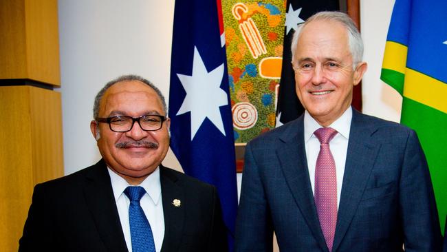 PNG Prime Minister Peter O’Neill meets Malcolm Turnbull on July 11 when the plan was discussed. Picture: AAP