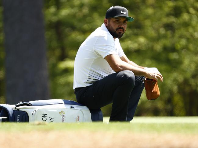 AUGUSTA, GEORGIA - APRIL 06: Jason Day of Australia sits on his bag during a practice round prior to the Masters at Augusta National Golf Club on April 06, 2021 in Augusta, Georgia. (Photo by Jared C. Tilton/Getty Images)