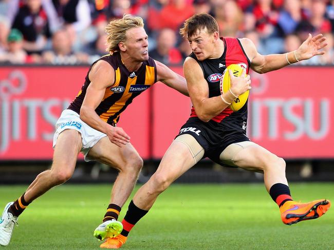 Brendon Goddard injured his ankle in this incident with Will Langford.