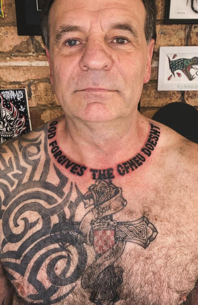 John Setka shows off a new neck tattoo. Picture: Instagram