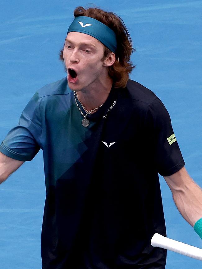 Rublev wasn’t happy throughout the match but got the chocolates in the end. (Photo by David GRAY / AFP)