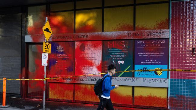 Front office of Labor MP Bill Shorten vandalised by pro-Palestine protesters. Picture: NewsWire / Diego Fedele