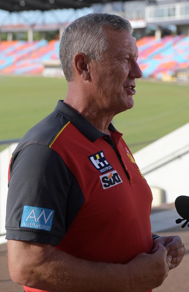 Gold Coast Suns NT Mark Evans announces the fixtures for Gold Coast Suns' games 2023 at TIO Stadium. Picture: (A)manda Parkinson