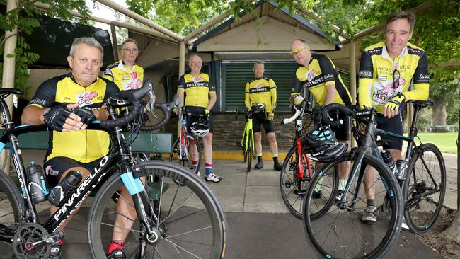 Cyclists Kim Baker, Tim Lebbon, Greg Mattner, Richard Tollis, Rob Bramley and Jim Turner are asking for the Rymill kiosk to be reopened. Picture: Dean Martin