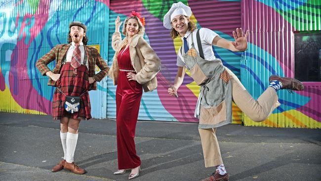 Actors Sam Dougmore and Oliver Nilsson from the Latebloomers and cabaret performer Amelia Ryan from Unsung at the opening of Fringe registrations for 2021 Picture: Tom Huntley