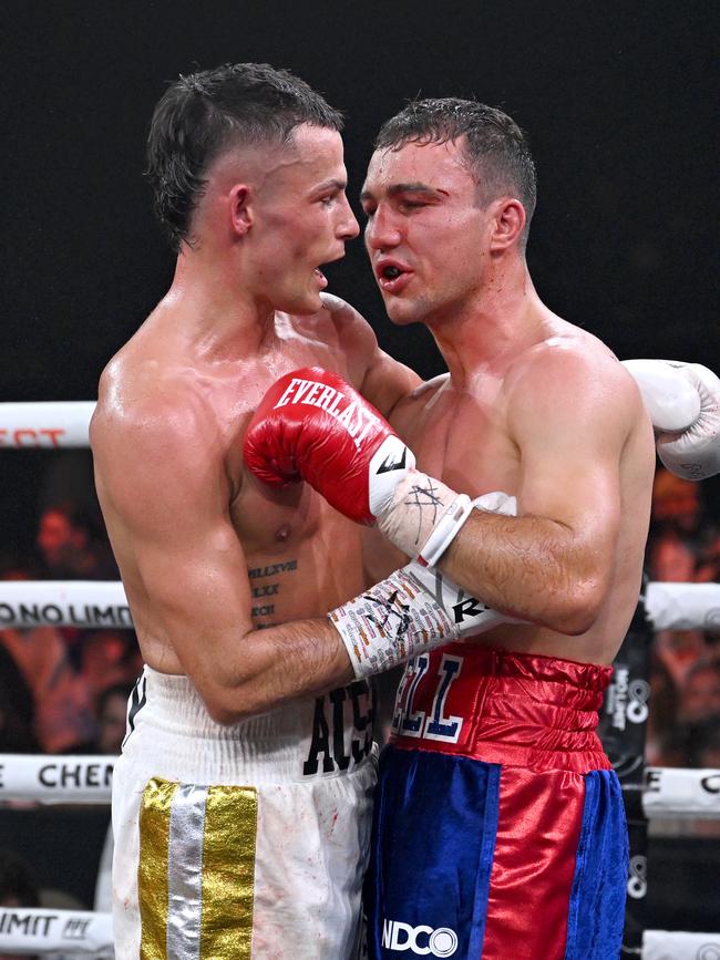 Harry Garside consoles Charlie Bell. Pictures: No Limit Boxing/Gregg Porteous