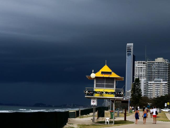 Storm clouds roll in late over the Gold Coast meaning a wet start to schoolies and the International T20 match, Surfers Paradise Saturday 17th November 2018 Picture AAP/David Clark