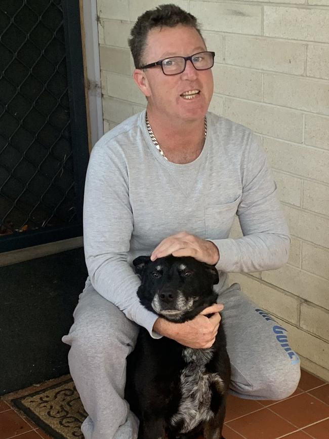 Mount Compass resident Raymond Rose had to flee his home with his disabled stepson and dog Diesel. Picture: Kitty Barr<br/>