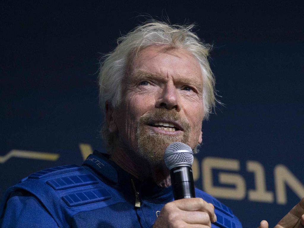 Billionaire Richard Branson, 77, will take off from a base in New Mexico aboard a Virgin Galactic vessel bound for the edge of space. Picture: AFP