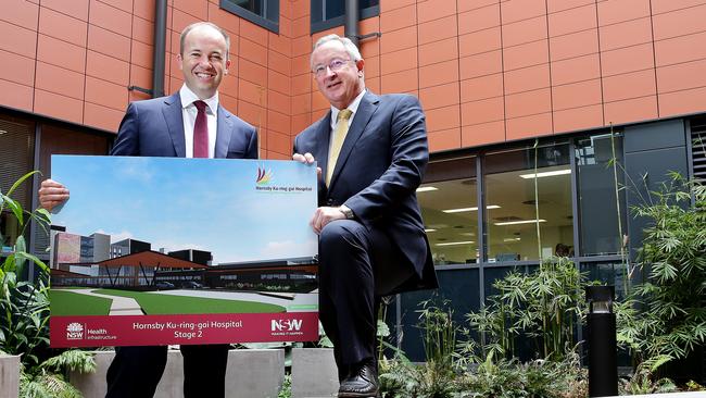 (L-R) Hornsby MP Matt Kean &amp; NSW Minister for Health &amp; Medical Research Brad Hazzard after the announcement of major upgrades at Hornsby Ku-ring-gai Hospital. Picture: Troy Snook