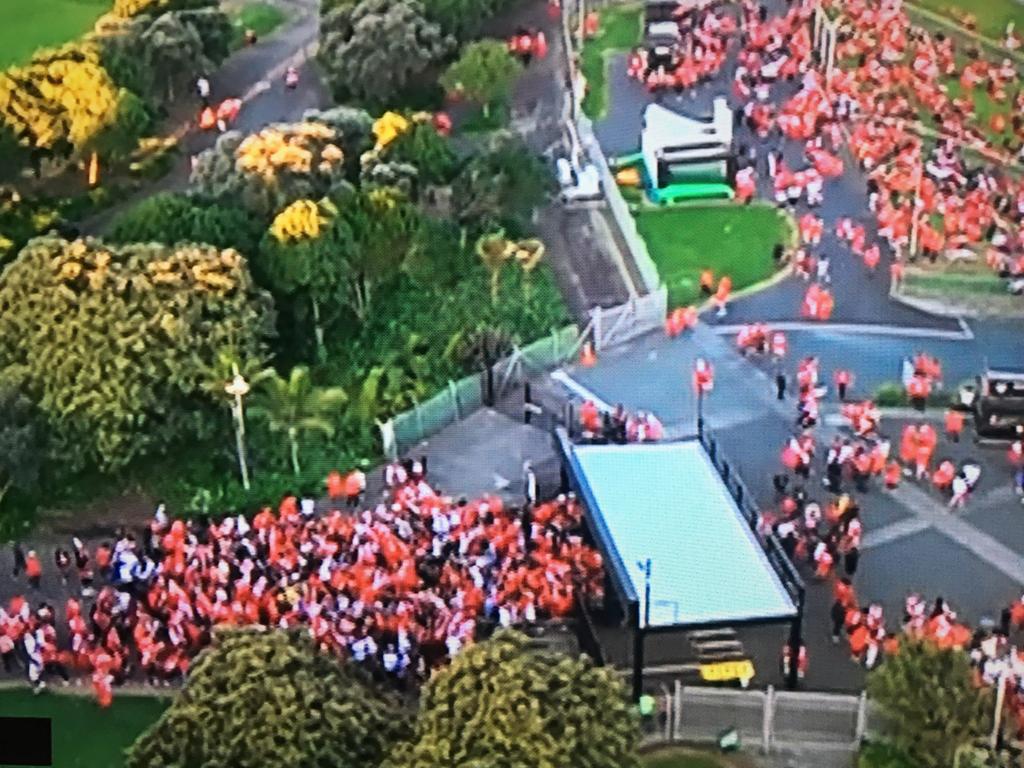 Tongan fans stream into Mt Smart Stadium.