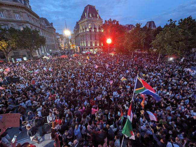 Demonstrators gather in Place de la Republique, to protest against the rising right-wing movement after the Rassemblement National's victory in the first round of early general elections in Paris. Picture: Getty Images