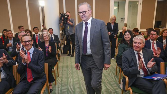 Anthony Albanese addresses the Labor caucus at Parliament House. Picture: NCA NewsWire / Martin Ollman