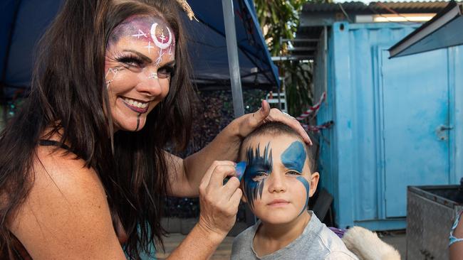 Alessio Campbell face paint from Fairy Jill at the 2023 Dinah Beach Yacht Club Viking Funeral. Picture: Pema Tamang Pakhrin