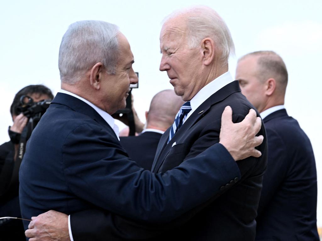 Israeli Prime Minister and Mr Biden on October 18, 2023. Picture: Brendan Smialowski/AFP