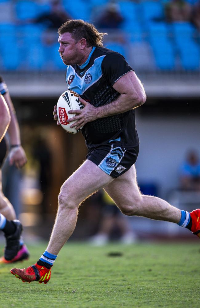 Adam Hall playing for the Northern Sharks as they beat Nightcliff Dragons in the 2024 NRL NT prelim final. Picture: Patch Clapp / NRL NT