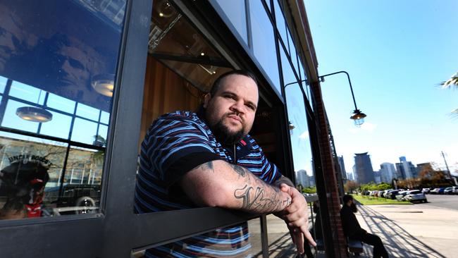 Rapper Adam Briggs in Port Melbourne before he goes on tour with his new album Shep Life, about Shepparton, which also features indigenous star Gurrumul.