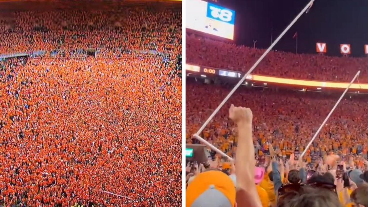 College Football 2022 Tennessee beat Alabama, fans storm field, tear