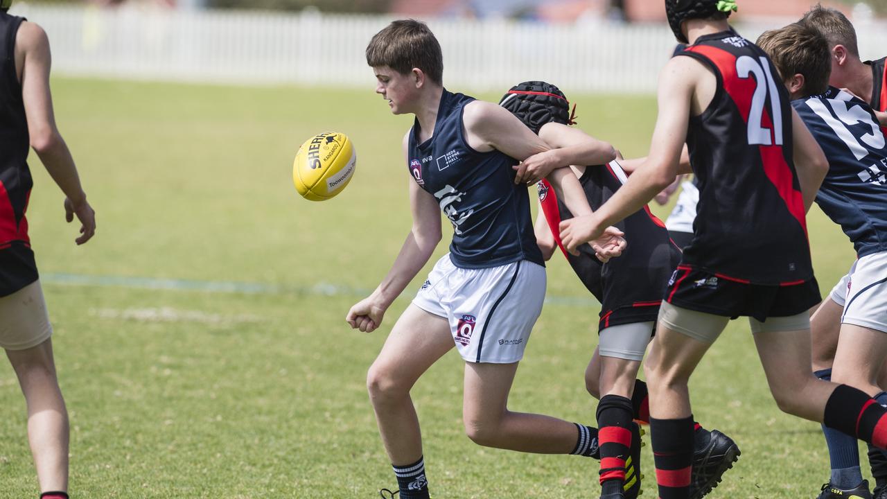 Rohan Gaffney of Coolaroo against South Toowoomba Bombers in U14 AFL Darling Downs grand final at Rockville Park, Saturday, September 2, 2023. Picture: Kevin Farmer