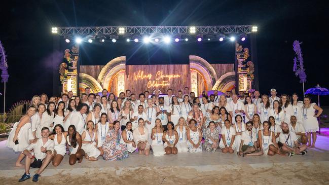 A white-themed gathering on the beach during Employment Hero’s Bali global gathering in September.