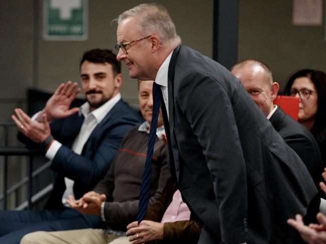 SYDNEY, AUSTRALIA - NewsWire Photos MAY 21, 2025: Prime Minister Anthony Albanese attends the official declaration for the seat of Grayndler in Banksmeadow on Wednesday. Picture: NewsWire / Nikki Short