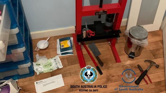 A heroin press was seized alongside 170g of the drug at a Mansfield Park home on Sunday May 3. Picture: SA Police