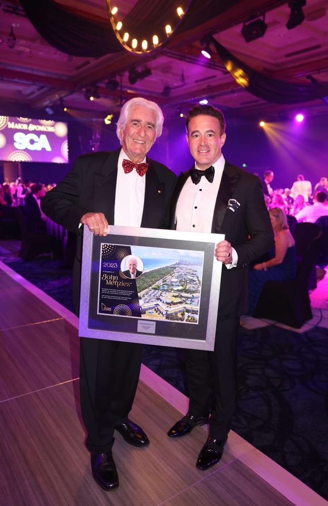 John Menzies and Clark Kirby at the Gold Coast Business Excellence Awards Gala 2023 at The Star Gold Coast. Picture: Portia Large