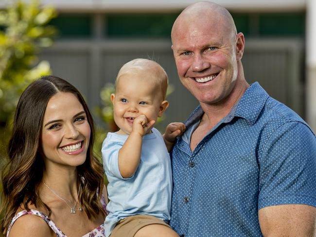 Lauren Brant with his partner Barry Hall with their son Miller Hall, 1. Picture: Jerad Williams