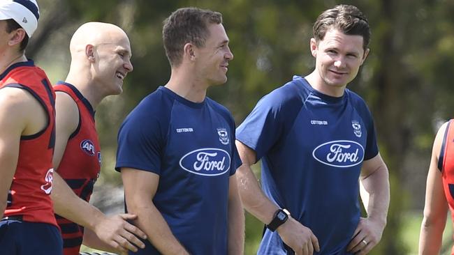 Gary Ablett, Joel Selwood and Patrick Dangerfield. Picture: Alan Barber