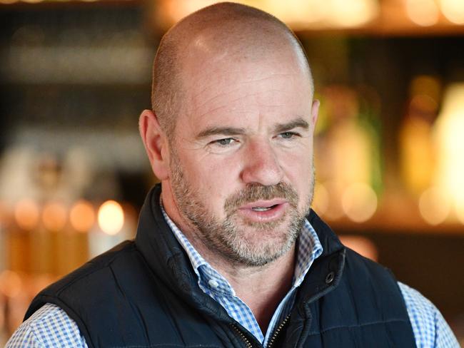 Former AFL player Mark Ricciuto is seen during a media oppurtunity at the Alma Hotel in Adelaide, Monday, June 1, 2020. The Premier is speaking to the media about re-easing restrictions in the hospitality industry. (AAP Image/David Mariuz) NO ARCHIVING