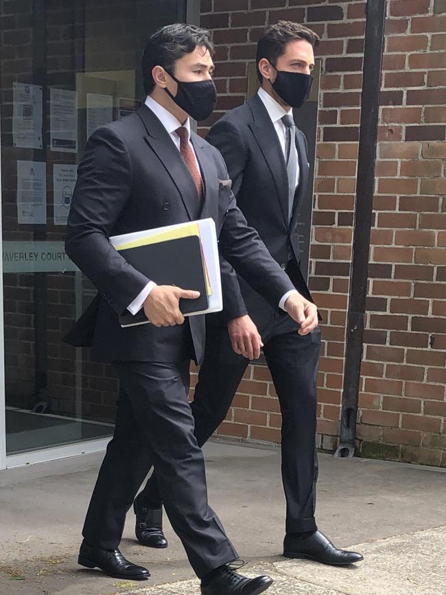 Ginsberg (right) leaves Waverley Local Court with lawyer Bryan Wrench (left) on September 14, 2021.