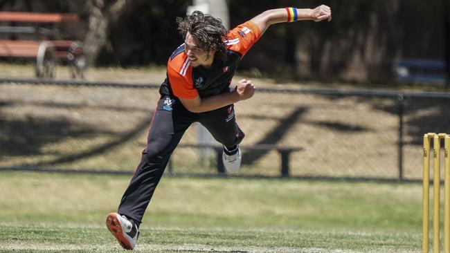 Cricket Southern Bayside: Championship Div: Beaumaris v Bonbeach. Timothy Mulholland bowling for Bonbeach.  Picture: Valeriu Campan