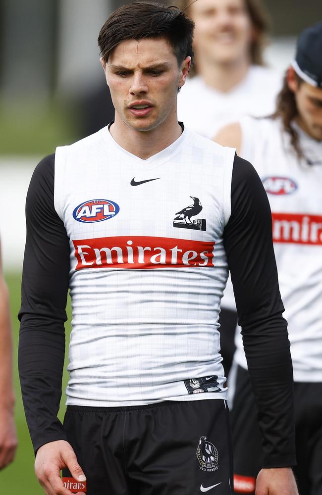 Oliver Henry of the Magpies during a Collingwood Magpies AFL training session at Olympic Park Oval on September 13, 2022 in Melbourne, Australia. Picture: Daniel Pockett