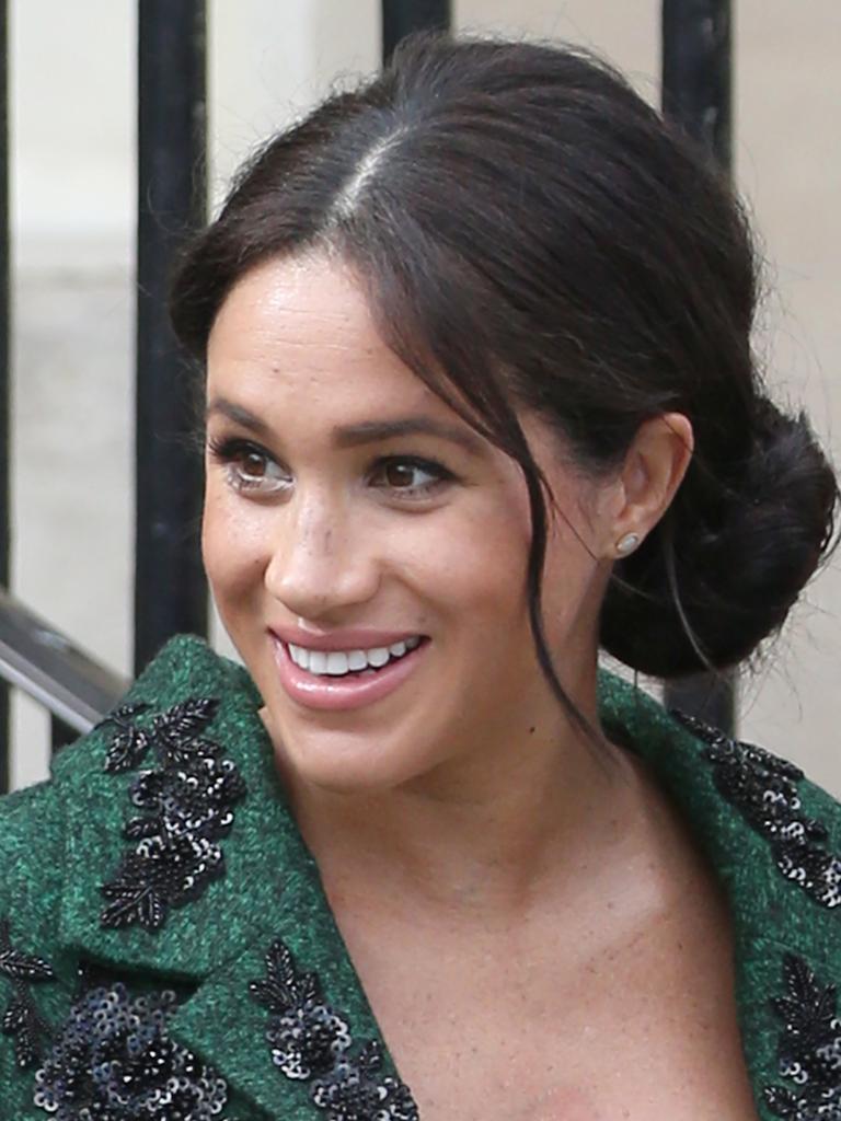 Meghan’s green embellished Erdem number. Picture: Trevor Adams/Matrixpictures.co.uk