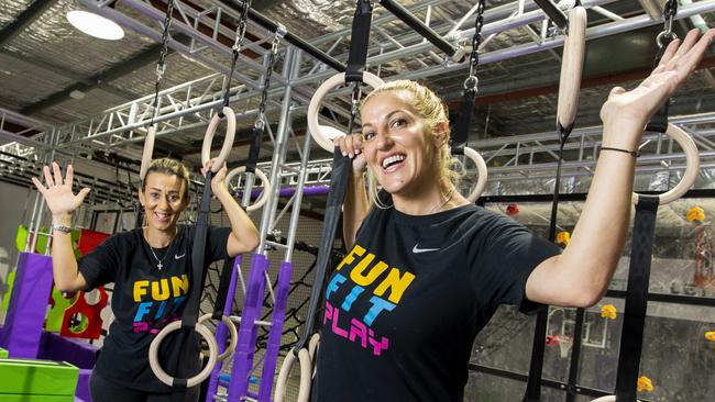 Netta Rizk and Olga Faataape from Fun Fit Play at Wynnum Shopping Centre. Picture: AAP/Richard Walker