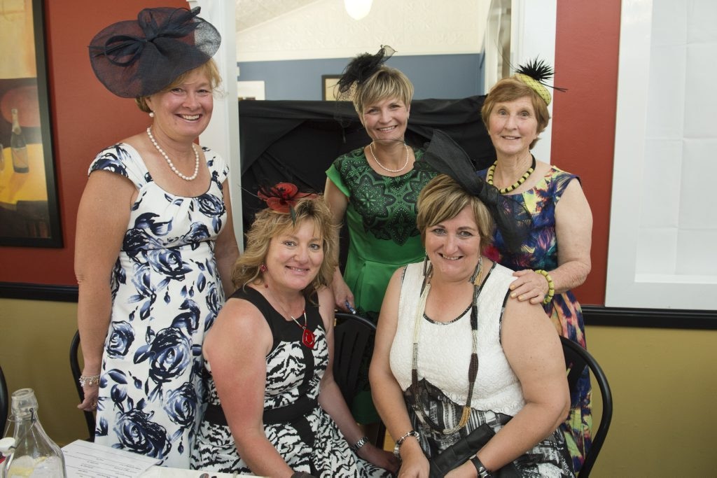 At the Toowoomba Hospice Melbourne Cup luncheon are (from left) Kate Cutmore, Karen Zimmermann, Helen Taylor, Liz Murphy and Annette Heyer. Picture: Kevin Farmer