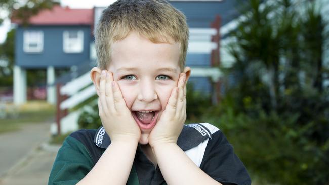 Caboolture State School prep students are back at school after COVID-19 restrictions are eased. Kasen poses for a photograph at school. June 17, 2020. Picture: Renae Droop