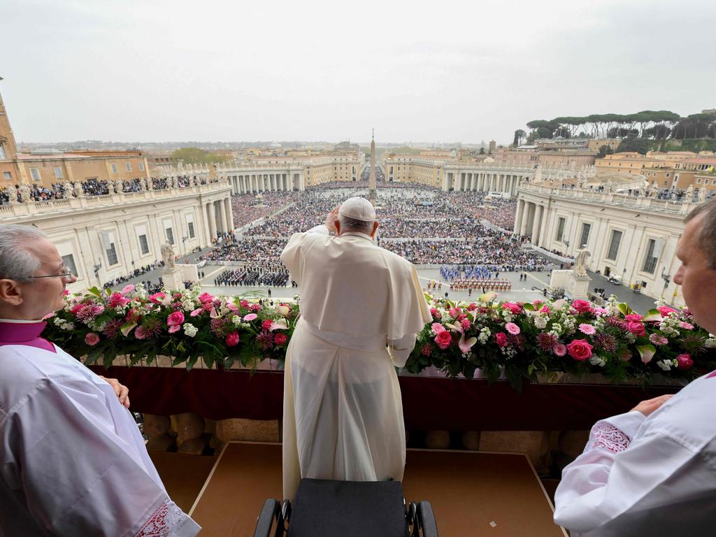 Pope Francis during the Easter 'Urbi et Orbi' message and blessing to the City and the World from the central loggia of St Peter's basilica in The Vatican on March 31, 2024. Picture: Handout / VATICAN MEDIA / AFP