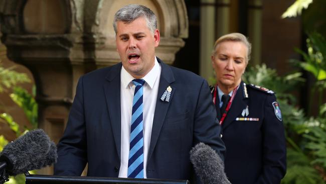 Police Minister Mark Ryan and Police Commissioner Katarina Carroll on Thursday. Picture: David Clark