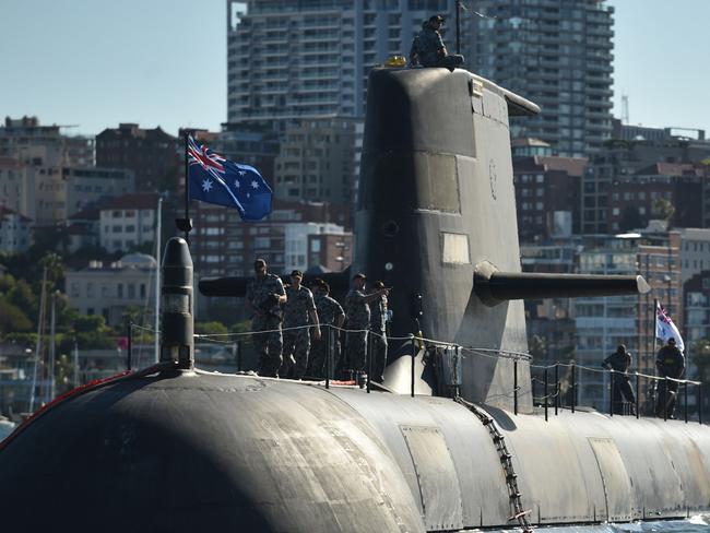 The Royal Australian Navy's HMAS Waller (SSG 75), a Collins-class diesel-electric submarine, is seen in Sydney Harbour last year. Picture: AFP