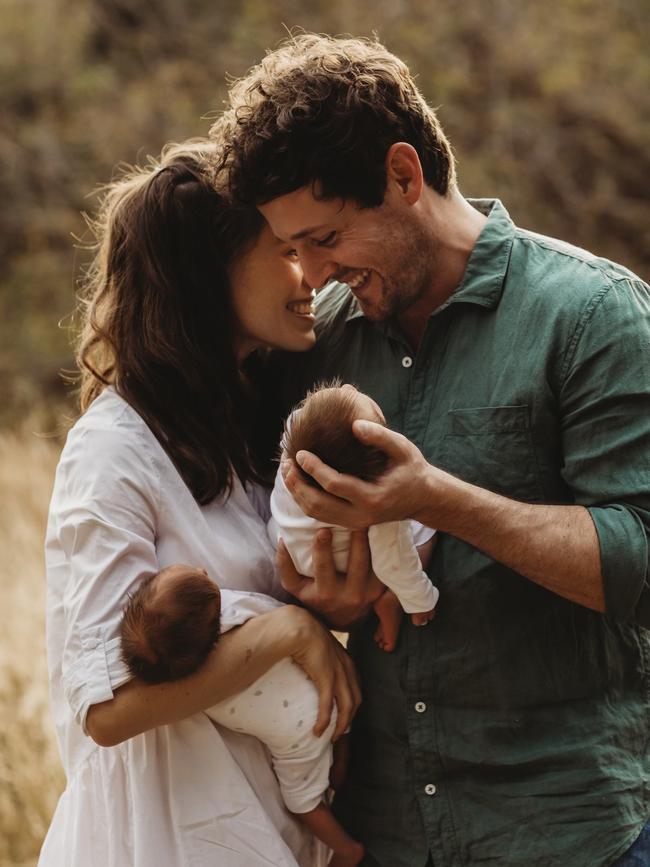 Lachy Gillespie with his wife Dana and twins Lulu and Lottie. Picture: Bridget Wood