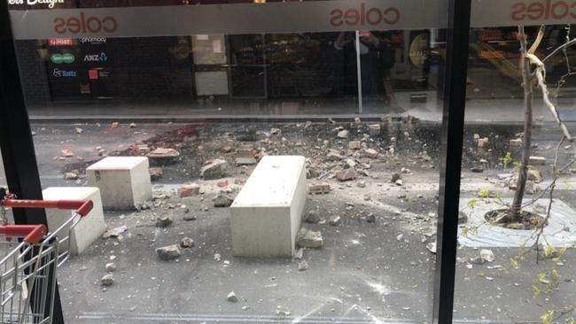 Building damage in Prahran after an earthquake shook Melbourne.