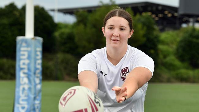 Rugby league player Grace Giampino was selected in the QLD U19 Sapphires team. Picture: Patrick Woods.