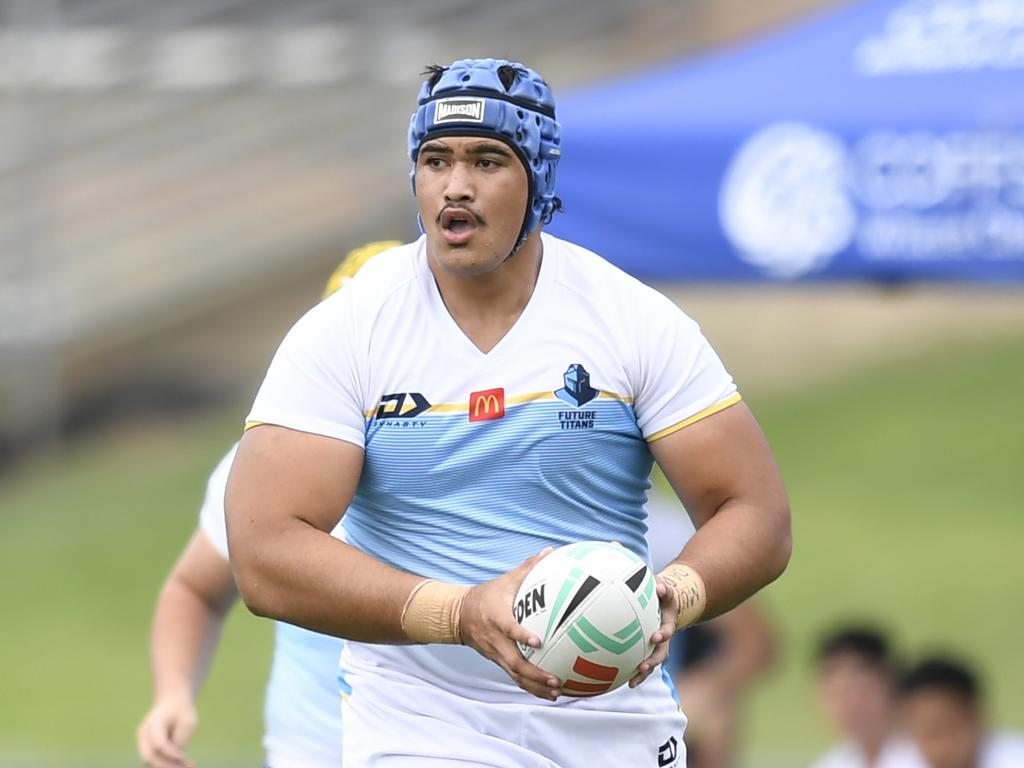 Alex Leapai Jr in action for the Titans before he quit rugby league. Picture: Gold Coast Titans.